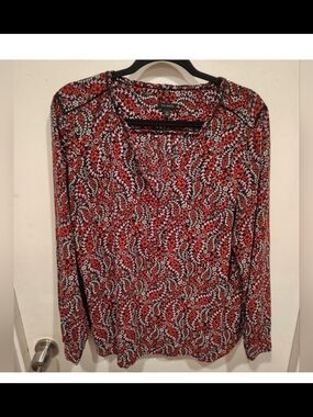 Talbots Red Multi-Print Long-Sleeve V-Neck Top
